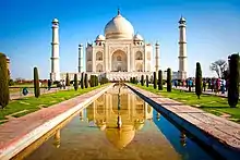 Considered to be an "unrivalled architectural wonder", the Taj Mahal in Agra is a prime example of Indo-Islamic architecture. One of the world's seven wonders.