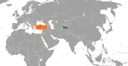 Map indicating locations of Tajikistan and Turkey