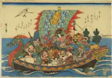 Coloured woodblock print of the Takarabune by Utagawa Hiroshige