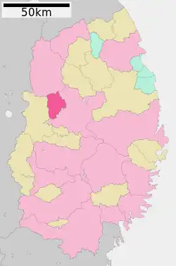 Location of Takizawa in Iwate Prefecture
