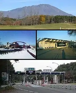 upper: Mount Iwate , upper-middle: Iwate Prefectural University lower-middle: Takisawa StationTakizawa C