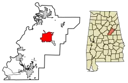 Location of Talladega in Talladega County, Alabama.