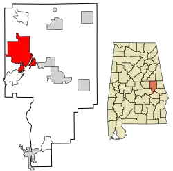 Location of Alexander City in Tallapoosa County, Alabama.