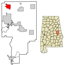 Location of Hackneyville in Tallapoosa County, Alabama.