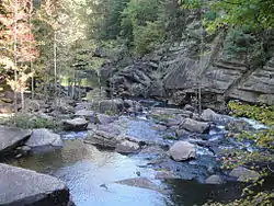 View of the Tallulah River at the bottom of the gorge