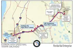 Florida Rail Enterprise map of the Orlando Tampa route"