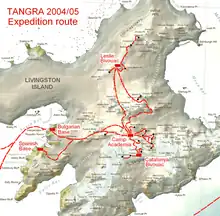 The survey route of Tangra 2004/05 including Mount Friesland
