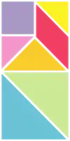 A Tangram puzzle, with its pieces in the rectangular "storage" configuration.