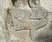 Details from a Sassanid relief on the incoronation of Ardashir showing a defeated Julian.