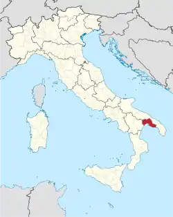 Map highlighting the location of the province of Taranto in Italy