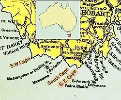 1916 map of the south coast of Tasmania, showing South East Cape