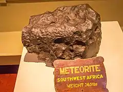 166 kg (365 lb) meteorite at the National Trust's Tatton Park. Identified as a Gibeon (meteorite), previously incorrectly labelled as Hoba.