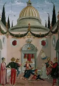 Saint Bernardino appearing after his death and curing Giovanni Antonio da Parma, injured by a shovel