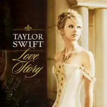 Cover artwork of Taylor Swift's single "Love Story", depicting Taylor Swift in braided hair and a white corset