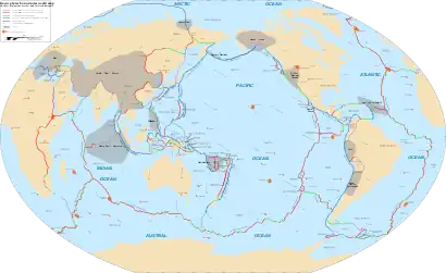 World map indicating tectonic plate boundaries