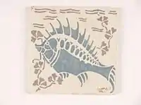 Tile with stylized fish decor, 1905-15.