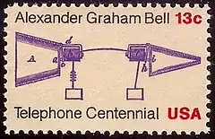 Image 29Bell prototype telephone stampCentennial Issue of 1976 (from History of the telephone)