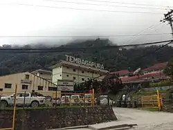 The town of Tembagapura. The building on the extreme left is a Freeport engineering office, the buildings in the middle and on the right are accommodation blocks.