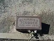 The grave site of Benjamin Harrison Scudder (1871–1936) and Rebecca Scudder (1870–1946).