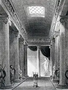 Ancient Greek Ionic columns in the Temple of Apollo at Bassae, Bassae, Greece, illustration by Charles Robert Cockerell, unknown architect, c.429-400 BC