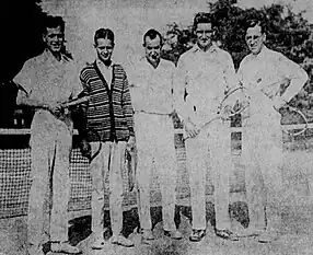 (Second from right.) Doubles finalists at South Yonkers, with the tournament chairman in the middle. 1926