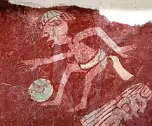 Paint of a Mesoamerican ballgame player of the Tepantitla murals in Teotihuacan