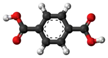 Ball-and-stick model of the terephthalic acid molecule