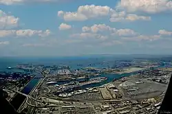 Terminal Island. Former Gerald Desmond Bridge is visible in the right-center background.