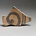 Terracotta rim fragment with latticework design; 3800-3300 BC; terracotta; length: 10.6 cm (43⁄16 in.); Metropolitan Museum of Art