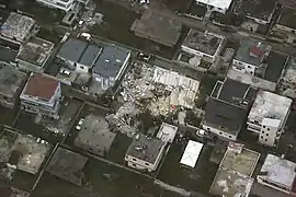 Aerial view of collapsed building in Durrës