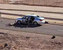 The private car in which four civilians were killed by militants