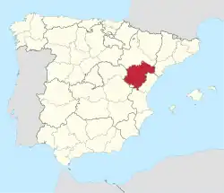 Map of Spain with Teruel highlighted