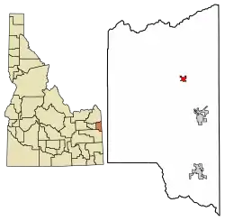 Location of Tetonia in Teton County, Idaho.