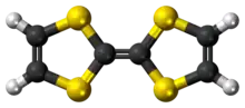 Ball-and-stick model of the tetrathiafulvalene molecule