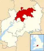 Tewkesbury shown within Gloucestershire
