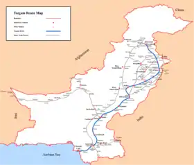 Map showing route of Tezgam express