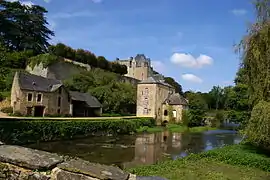 The watermill and the Château de Thévalles, in Chémeré-le-Roi