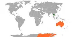 Map indicating locations of Thailand and Australia