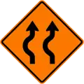 Diverted traffic, first to left, 2 lanes