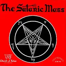 Album cover with red background, title in black text, and Sigil of Baphomet