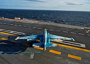 Sukhoi Su-25UTG on the flight deck, April 2011