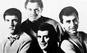 The Four Seasons in 1966.Top: Tommy DeVito; left: Bob Gaudio; right: Joe Long; bottom: Frankie Valli.