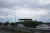 Picture of the Angel of the North viewed from within a car travelling on the A1 near Lamesley.