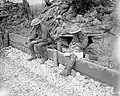 Royal Garrison Artillery gunners outside a shelter at St Eloi, 11 August 1917