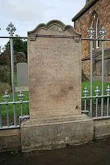 Colour photograph of Agnes Broun's headstone at Bolton Kirkyard