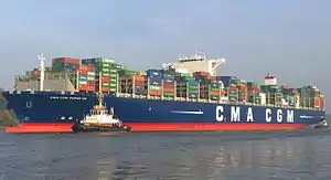 The CMA CGM Zheng He on the Elbe