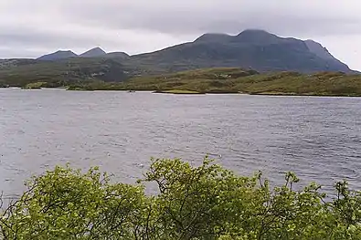 The Cam Loch Looking across the southern part of the Loch. Cul Mor is in the distance on the right, with Cul Beag and Ben More Coigach on the left.