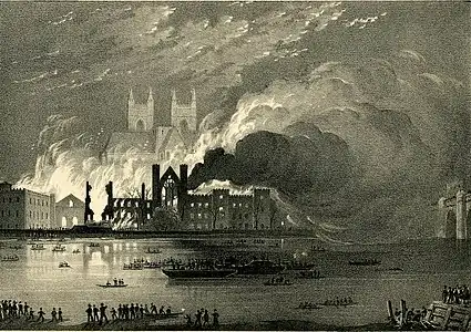 The Destruction of both Houses of Parliament by Picken, 1834