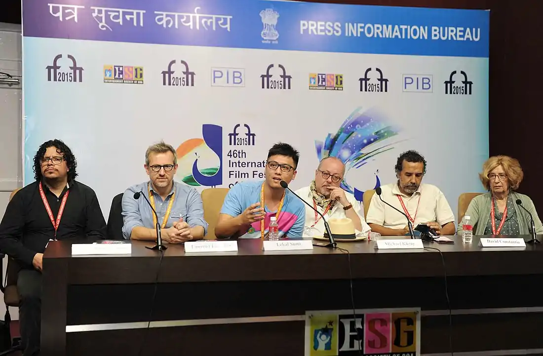 The Directors, Lekal Sumi, Laurent Larvere, David Constantin, Julia Vargas, Michael klette and Rameses Benjumea torres at a press conference, during the 46th International Film Festival of India (IFFI-2015), in Panaji, Goa.jpg