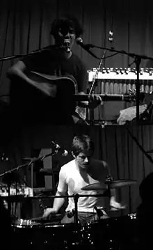 The Dodos performing at The Faversham, Leeds, 6 September 2008. Meric Long (top) and Logan Kroeber (bottom)